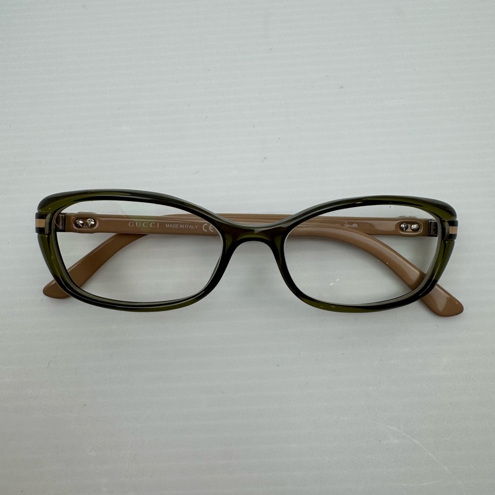 GUCCI EYEGLASSES GG 3200 310 140 TRANSPARENT GREEN & NUDE BEIGE Semi Cat Eye - Picture 4 of 16